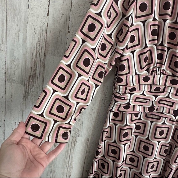 Sandra Darren Dress 16 Vintage Pink Mod Retro Double V 3/4 Sleeve Knee Length - Picture 8 of 8